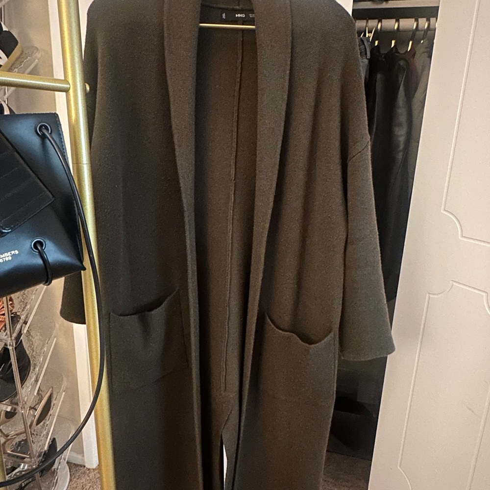 Mango OVERSIZED Dark Olive Green Open Front Body Length Cardigan - Picture 4 of 4